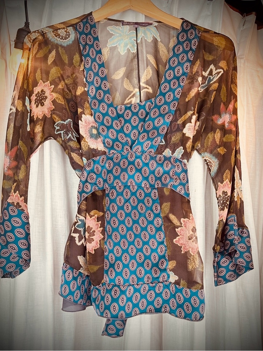 HALE BOB Kimono Blouse. Silk,Empire Waist, Ekegant Trim,Long Sash. Rare. Iconic! - Picture 4 of 9